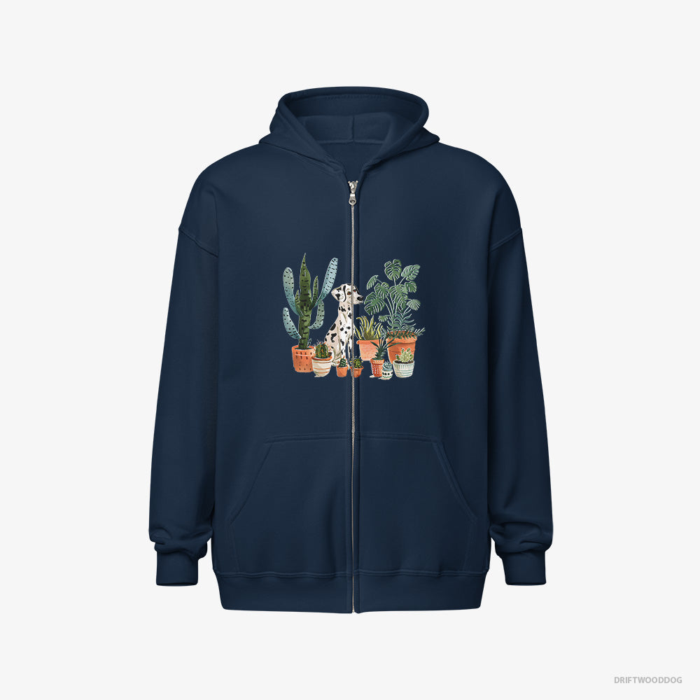 Dalmatian Caring for Plants – Women's Hoodie Navy Full-Zip – Full-Zip