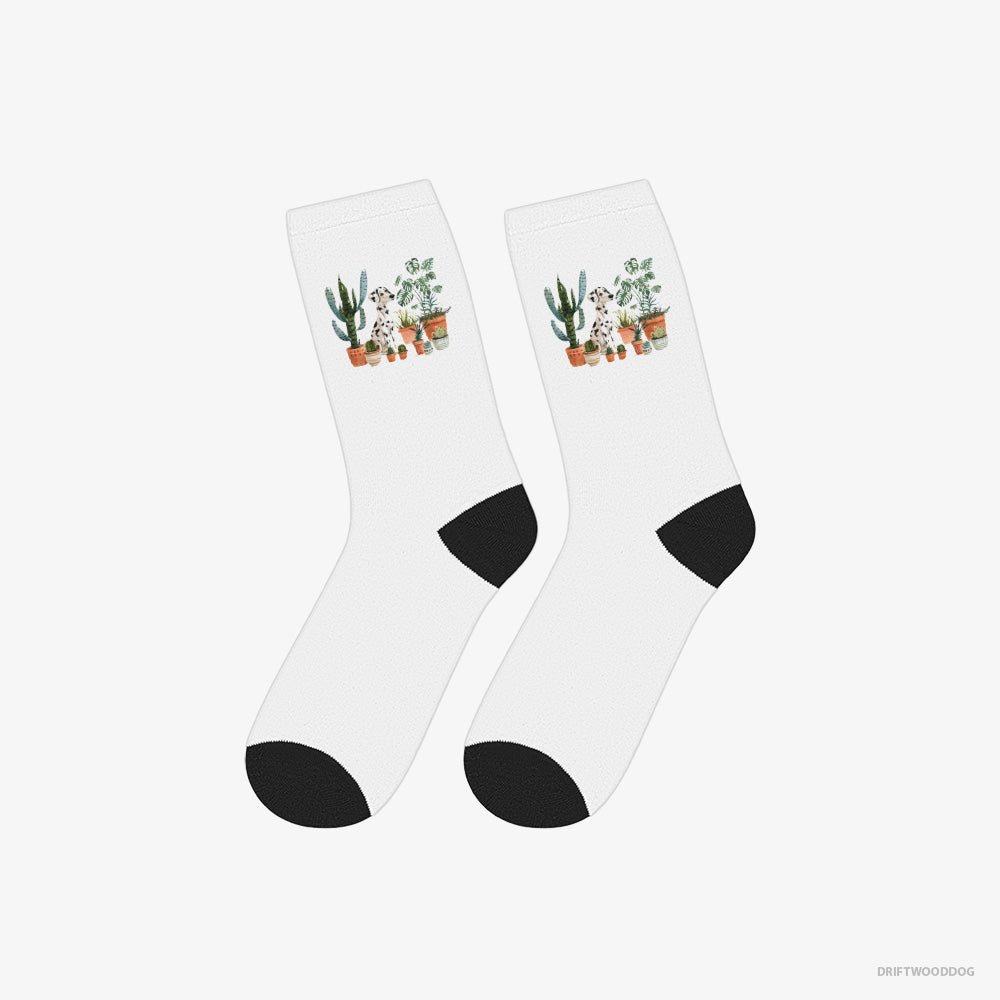 Dalmatian Socks – Unisex White Socks Classic – Caring for Plants (on White Background)