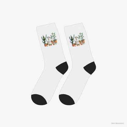 Dalmatian Socks – Unisex White Socks Classic – Caring for Plants (on White Background)