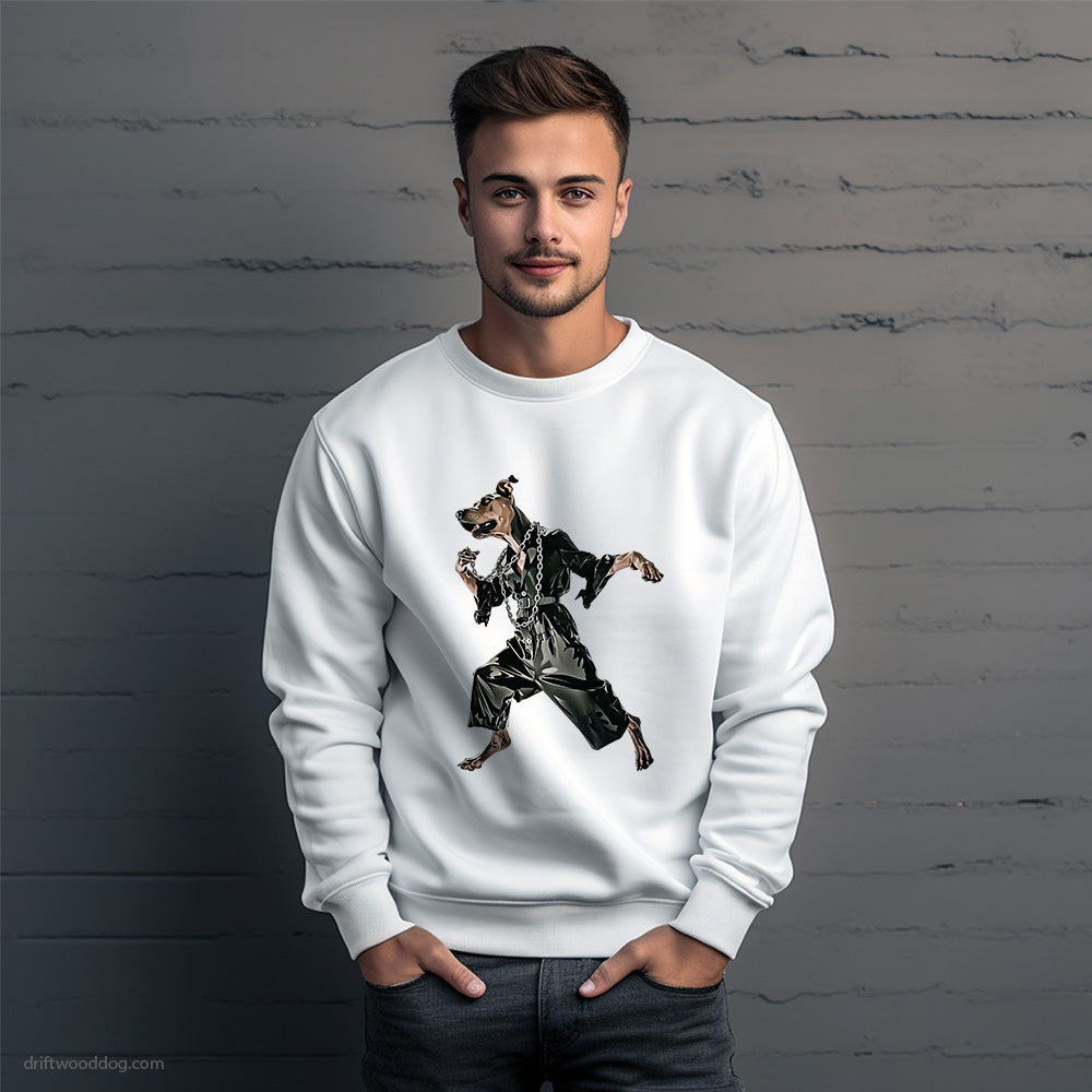 Dobermann Spinning in Black Sweatshirt – Unique Dog Sweatshirt for Men