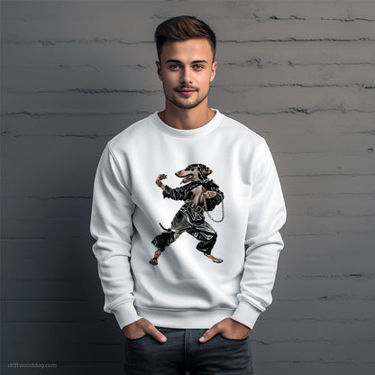 Dobermann Stomping to Techno Sweatshirt – Unique Dog Sweatshirt for Men