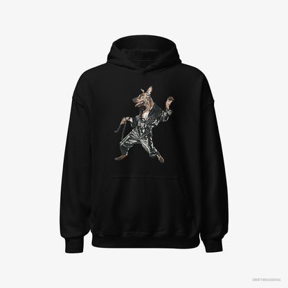 Dobermann Hoodie – Men Black Hoodie Classic – Raving in Chains (on White Background)