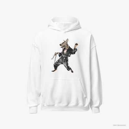 Dobermann Hoodie – Women White Hoodie Classic – Raving in Chains (on White Background)