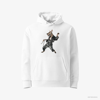 Dobermann Hoodie – Men White Hoodie Eco-Friendly – Raving in Chains (on White Background)