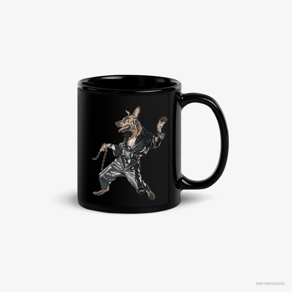 Dobermann Mug – Unisex Black Mug Classic – Raving in Chains (on White Background)