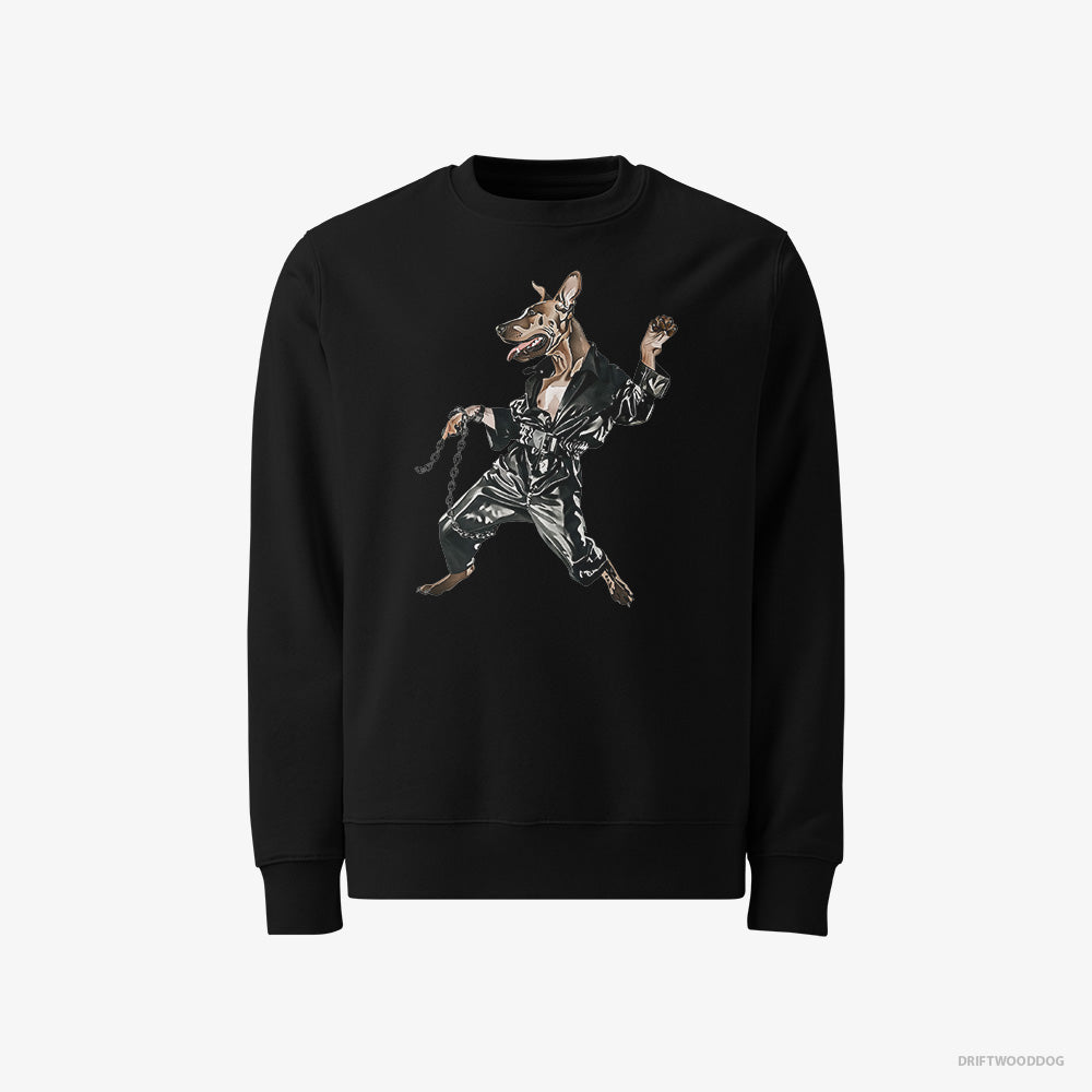 Dobermann Sweatshirt – Men Black Sweatshirt Classic – Raving in Chains (on White Background)