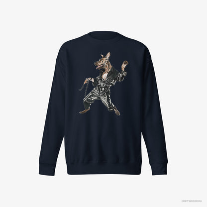 Dobermann Sweatshirt – Women Navy Sweatshirt Eco-Friendly – Raving in Chains (on White Background)