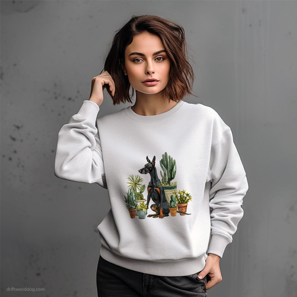 Dobermann Admiring the Garden Flowers Sweatshirt – Dog-Themed Gifts for Dog Lovers