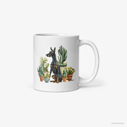 Dobermann Admiring the Garden Flowers White Mug