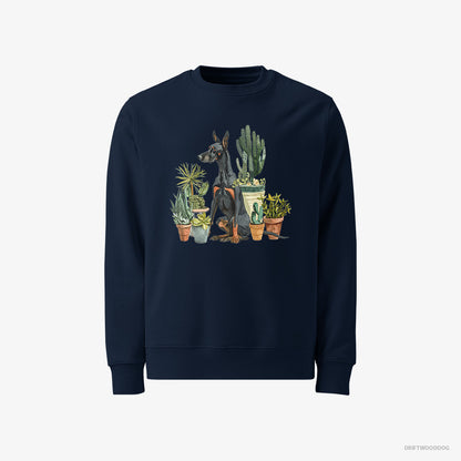 Dobermann Admiring the Garden Flowers Navy Sweatshirt