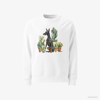 Dobermann Admiring the Garden Flowers White Sweatshirt