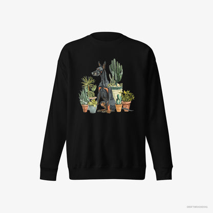 Dobermann Admiring the Garden Flowers Black Sweatshirt