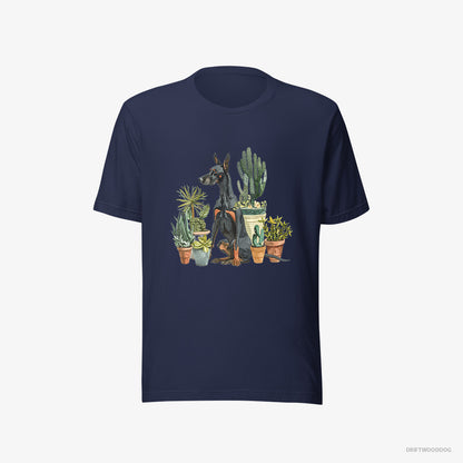 Dobermann Admiring the Garden Flowers Navy T-Shirt