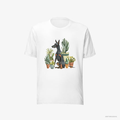 Dobermann Admiring the Garden Flowers White T-Shirt