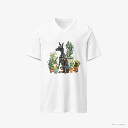 Dobermann Admiring the Garden Flowers White T-Shirt