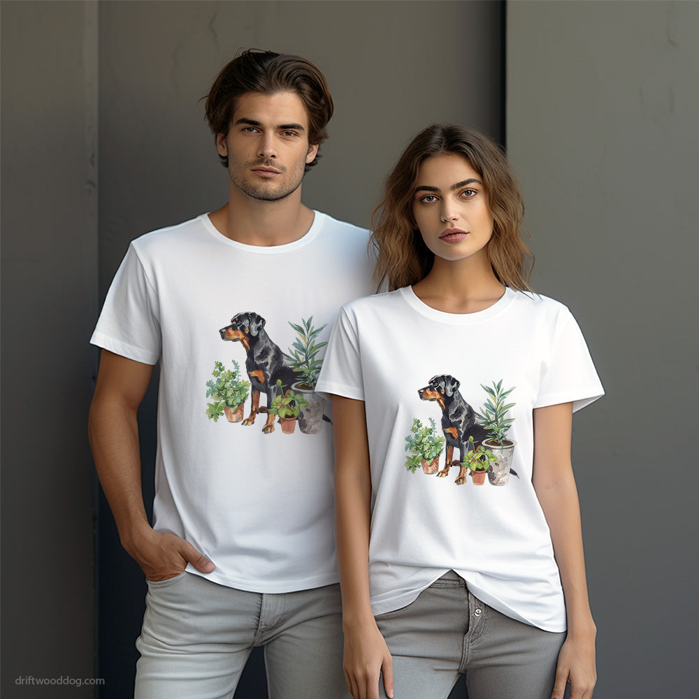 Dobermann Between Plant Pots T-Shirt – Dog-Themed Gifts for Dog Lovers