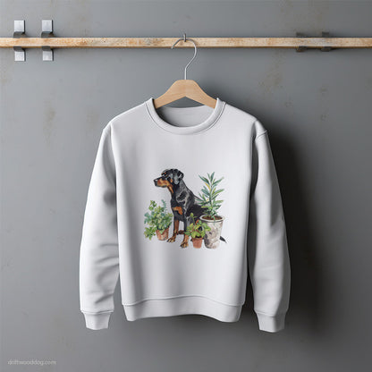 Dobermann Between Plant Pots Sweatshirt – Unisex Sweatshirt for Dog Lovers