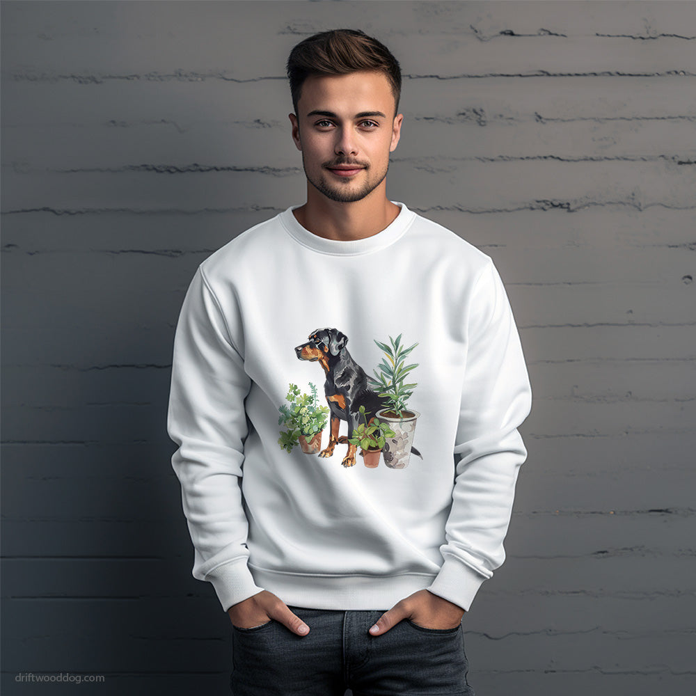 Dobermann Between Plant Pots Sweatshirt – Unique Dog Sweatshirt for Men