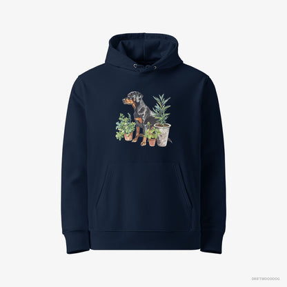 Dobermann Between Plant Pots Navy Hoodie