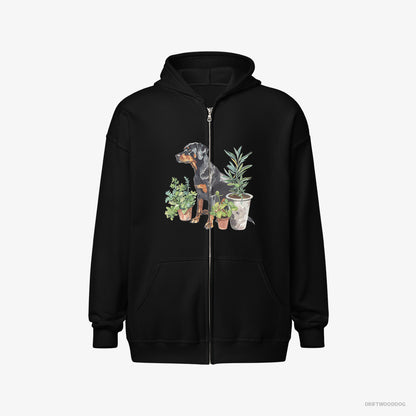 Dobermann Between Plant Pots Black Hoodie