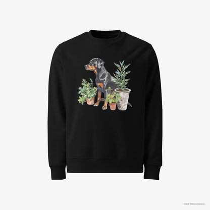 Dobermann Sweatshirt – Men Black Sweatshirt Classic – Between Plant Pots (on White Background)