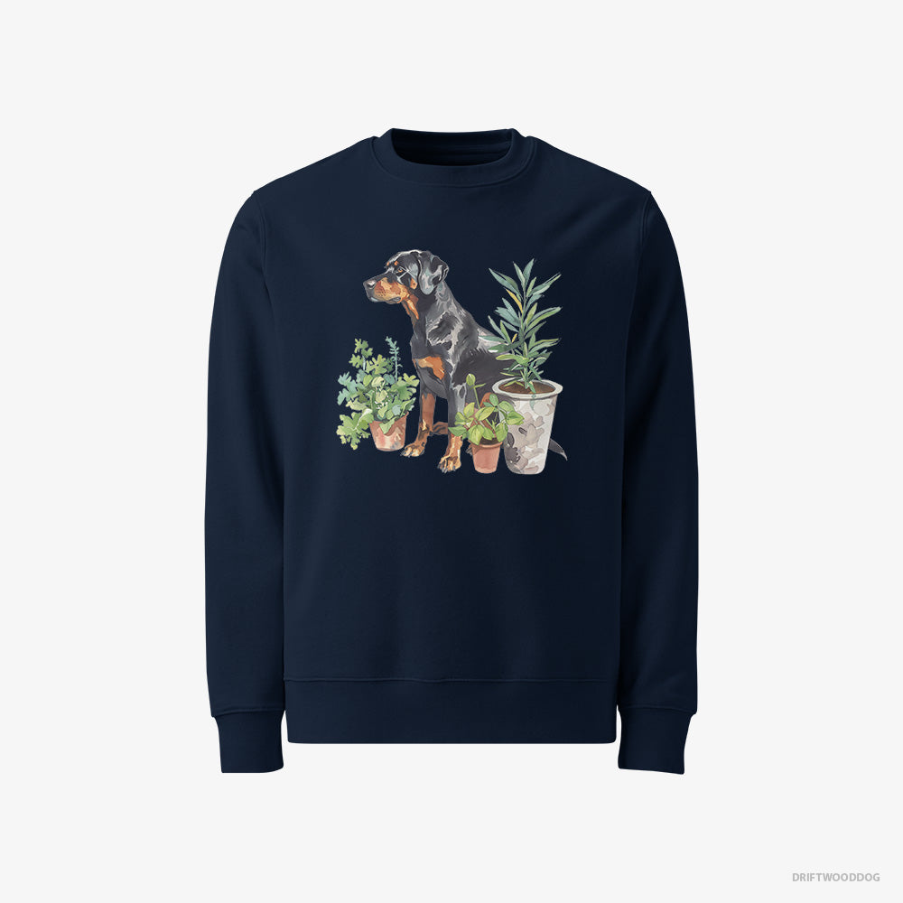 Dobermann Sweatshirt – Men Navy Sweatshirt Classic – Between Plant Pots (on White Background)