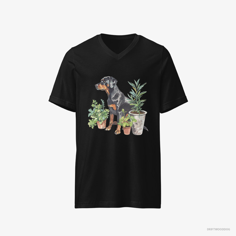 Dobermann Between Plant Pots – Men's T-Shirt Black V-Neck – V-Neck