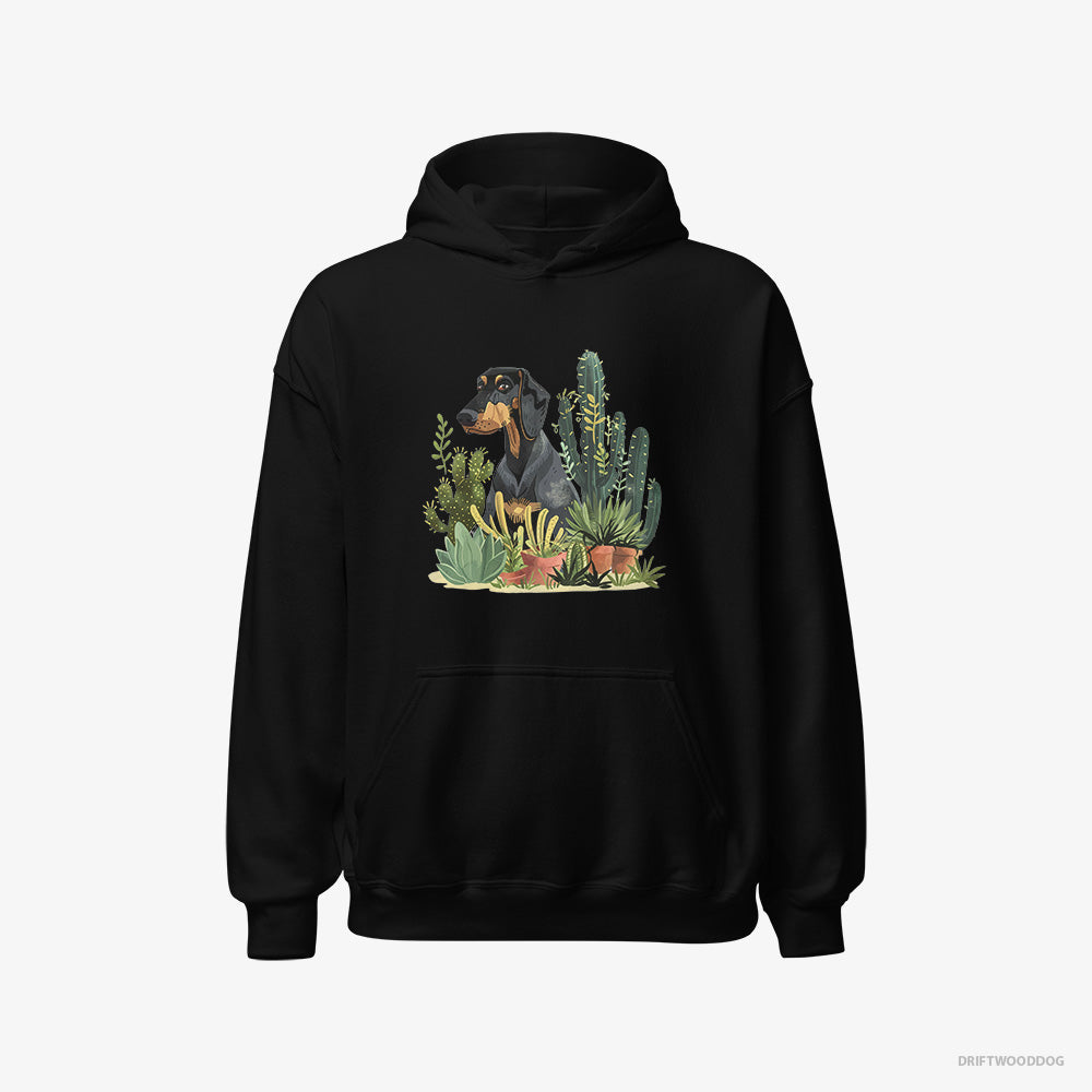 Dobermann Hoodie – Men Black Hoodie Classic – Among Houseplants (on White Background)