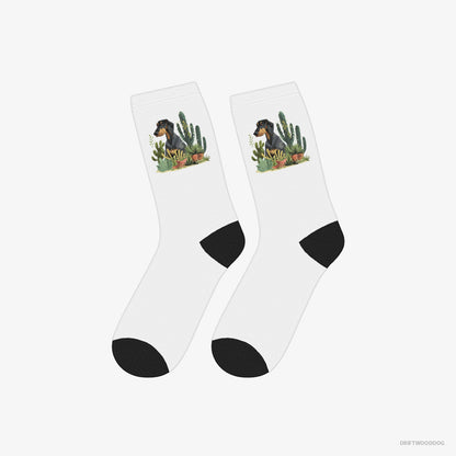 Dobermann Socks – Unisex White Socks Classic – Among Houseplants (on White Background)