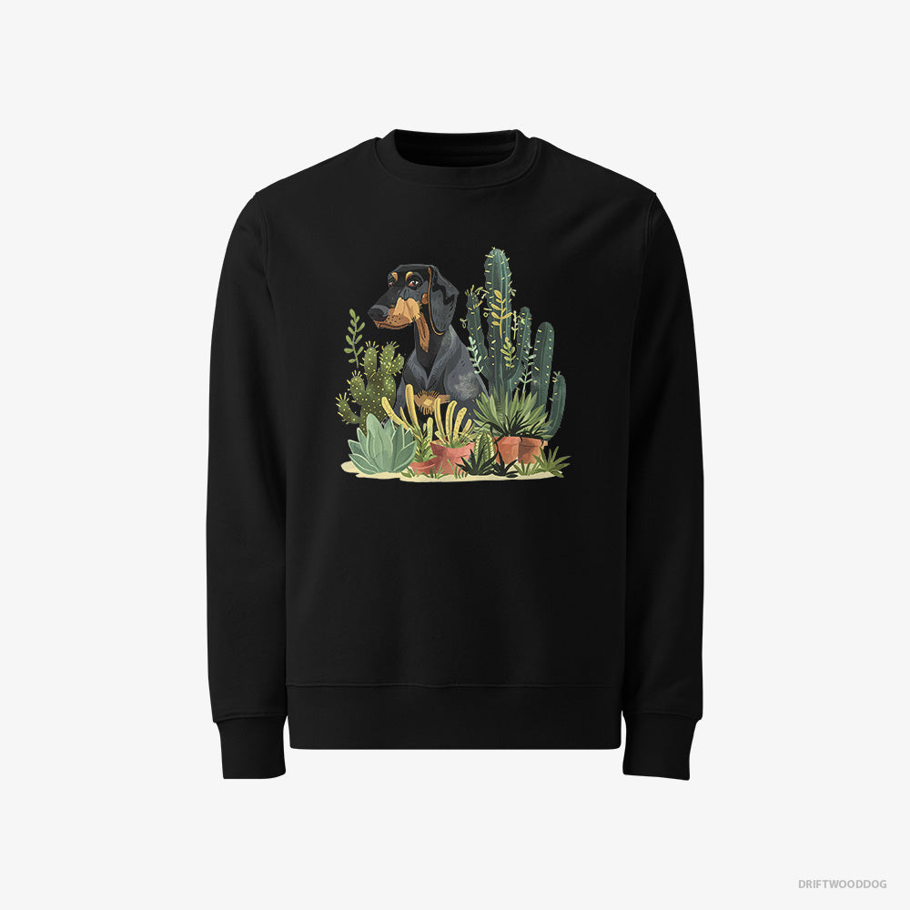 Dobermann Sweatshirt – Men Black Sweatshirt Classic – Among Houseplants (on White Background)