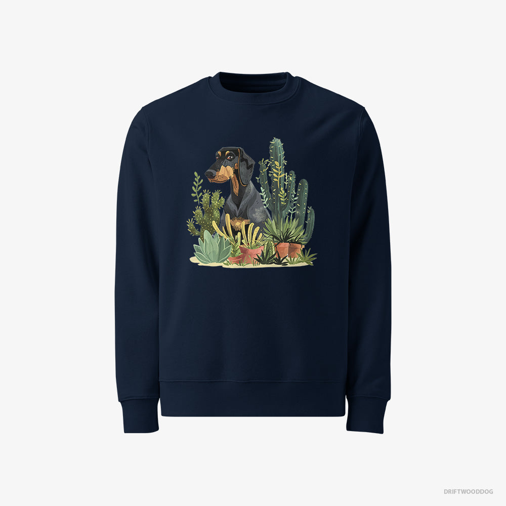 Dobermann Sweatshirt – Men Navy Sweatshirt Classic – Among Houseplants (on White Background)