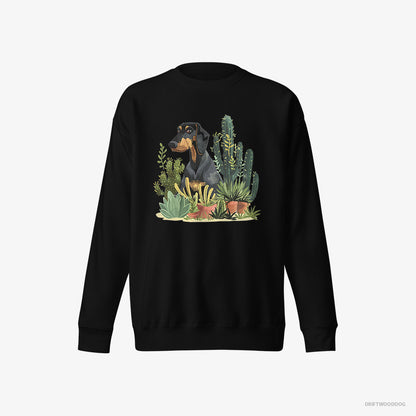 Dobermann Sweatshirt – Men Black Sweatshirt Eco-Friendly – Among Houseplants (on White Background)