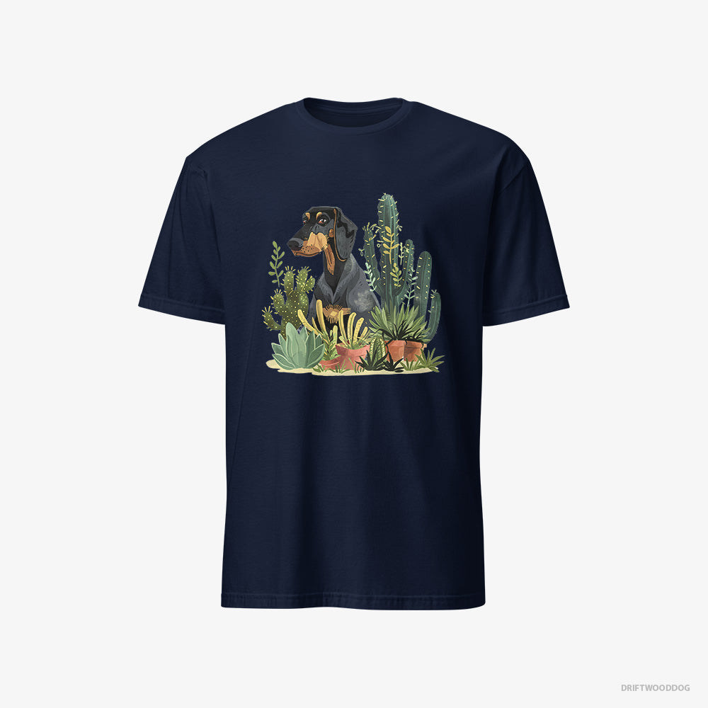 Dobermann T-Shirt – Men Navy T-Shirt Classic – Among Houseplants (on White Background)