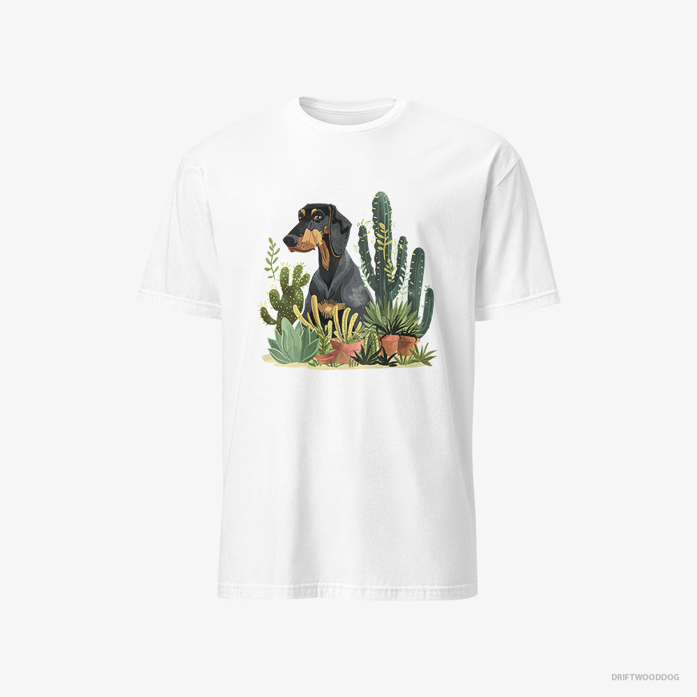 Dobermann T-Shirt – Men White T-Shirt Classic – Among Houseplants (on White Background)