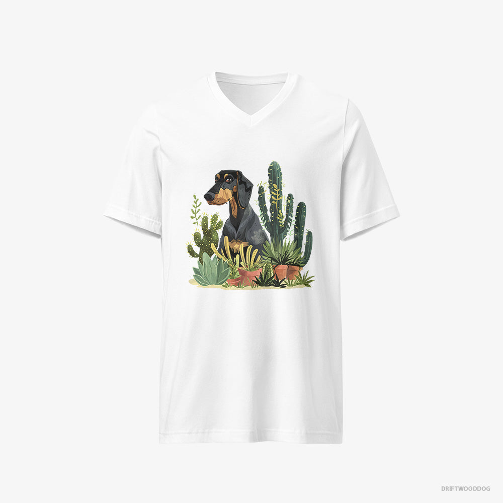 Dobermann Among Houseplants V-Neck T-Shirt