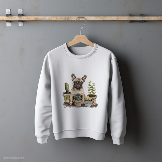 French Bulldog Tending to Houseplants Sweatshirt – Unisex Sweatshirt for Dog Lovers