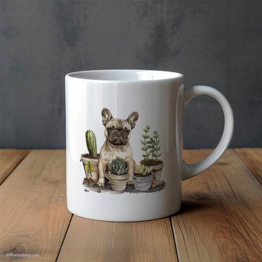 French Bulldog Tending to Houseplants Mug – Unique Dog Cups | Dog-Themed Mugs