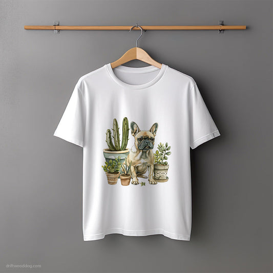 French Bulldog Relaxing Among Plants T-Shirt – Unisex Tee for Dog Lovers