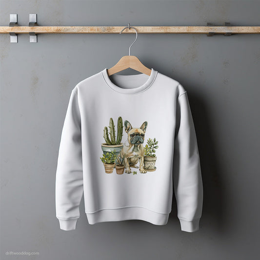 French Bulldog Relaxing Among Plants Sweatshirt – Unisex Sweatshirt for Dog Lovers