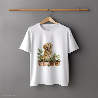 Golden Retriever Guarding the Indoor Garden T-Shirt – Unisex Tee for Dog Lovers