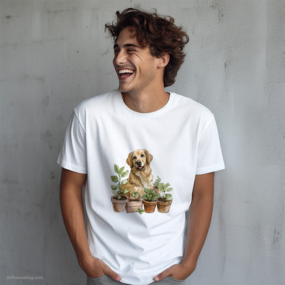 Golden Retriever Guarding the Indoor Garden T-Shirt – Dog T-Shirt for Men