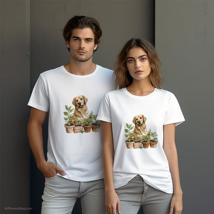 Golden Retriever Guarding the Indoor Garden T-Shirt – Dog-Themed Gifts for Dog Lovers