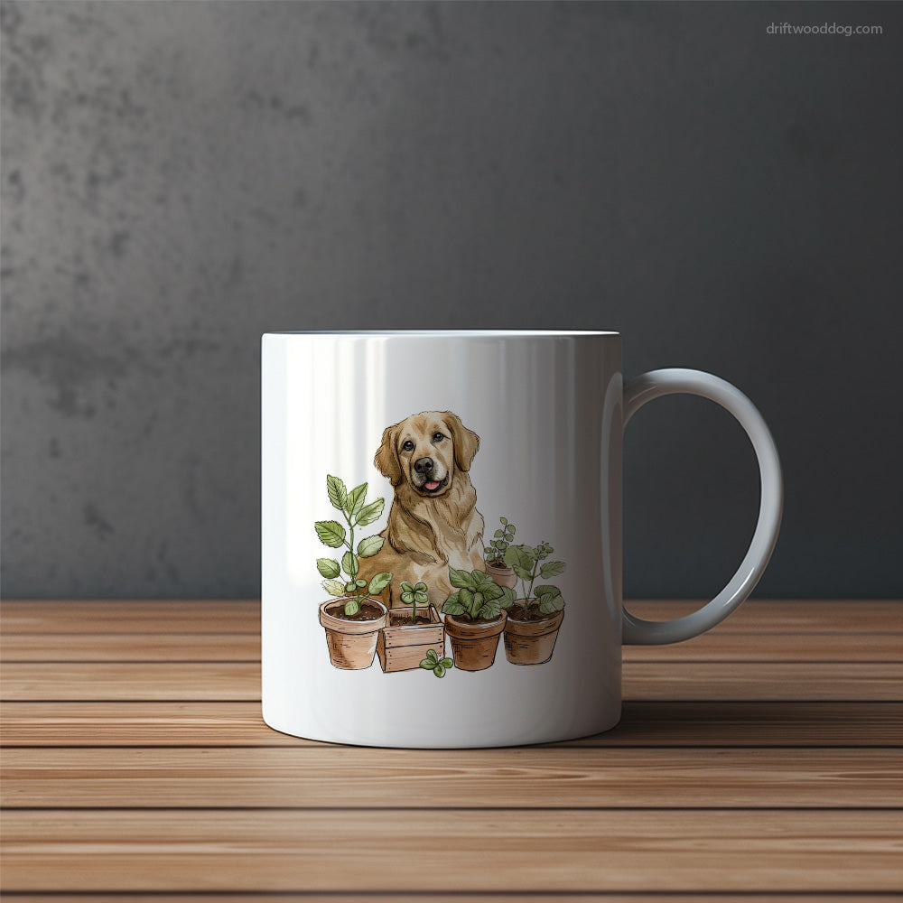 Golden Retriever Guarding the Indoor Garden Mug – Funny Dog Coffee Mugs | Quirky Canine Drinkware