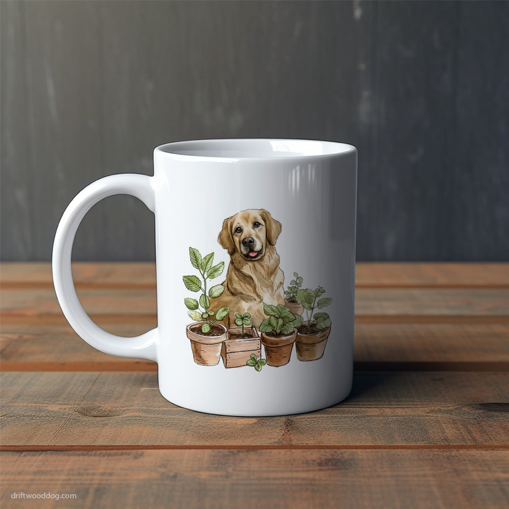 Golden Retriever Guarding the Indoor Garden Mug – Cute Dog-Themed Mugs | Perfect Gifts for Dog Lovers