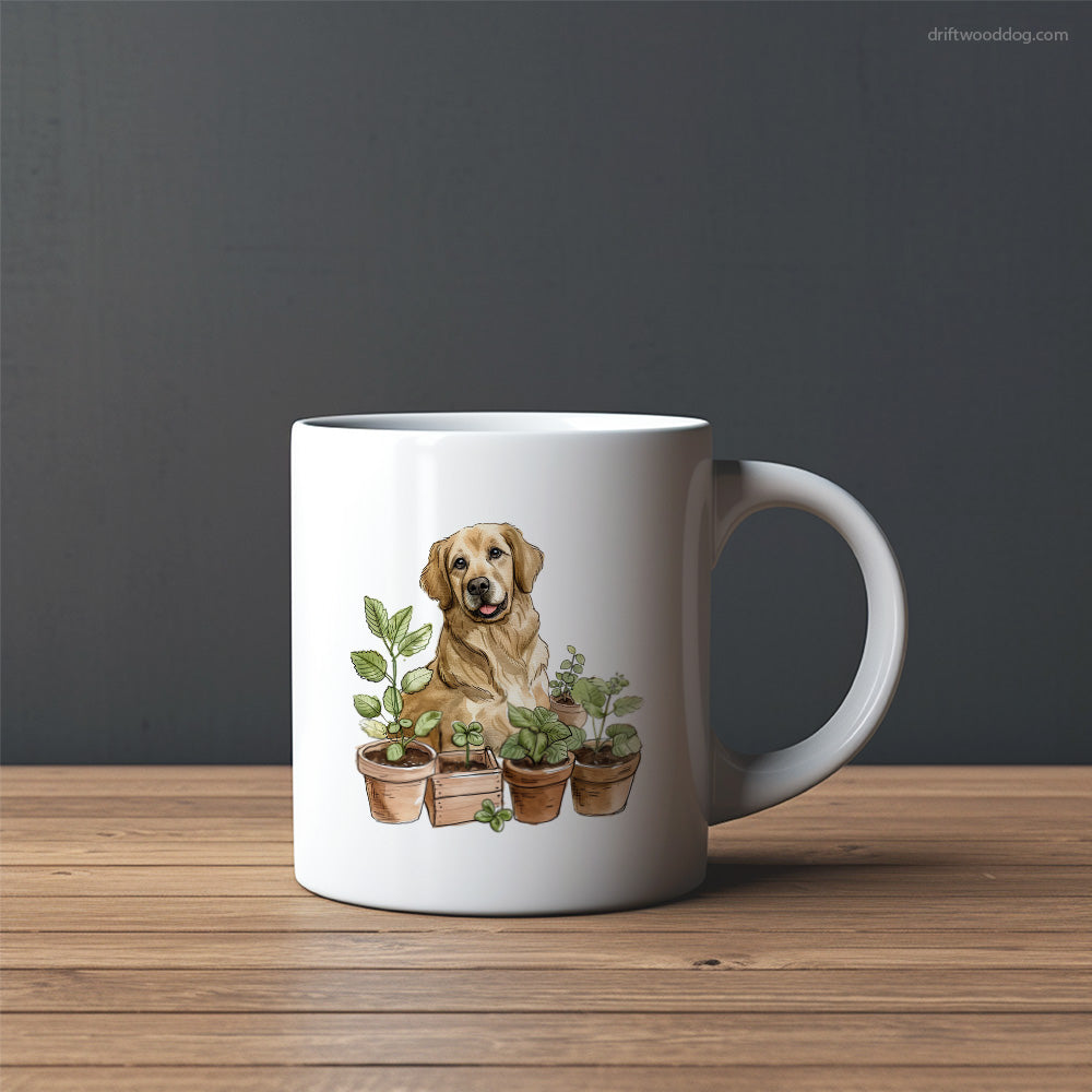 Golden Retriever Guarding the Indoor Garden Mug – Custom Dog Mugs | Personalized Pet Mugs