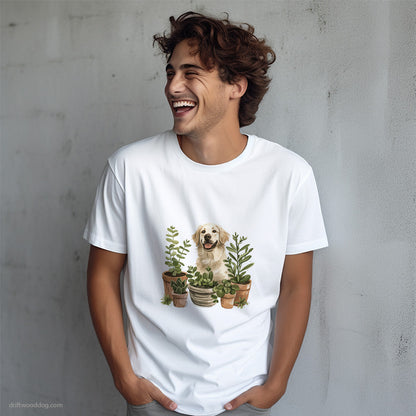 Golden Retriever Enjoying the Indoor Garden T-Shirt – Dog T-Shirt for Men