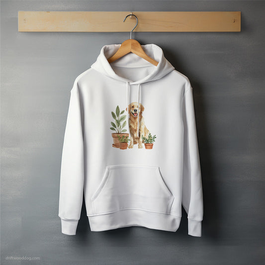 Golden Retriever Admiring the Potted Flowers Hoodie – Unisex Hoodie for Dog Lovers