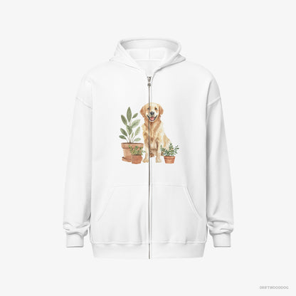 Golden Retriever Admiring the Potted Flowers White Hoodie