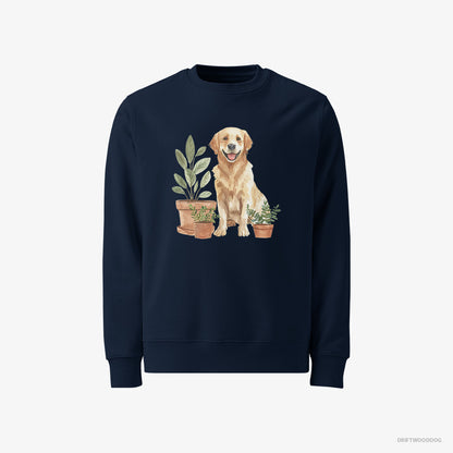 Golden Retriever Admiring the Potted Flowers Navy Sweatshirt