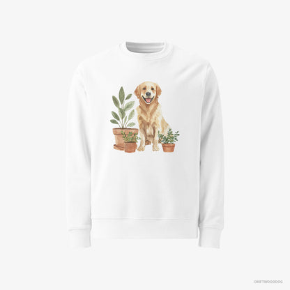 Golden Retriever Admiring the Potted Flowers White Sweatshirt